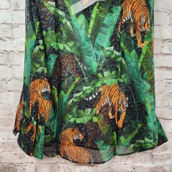 Retrofete Joanna Print Shirt in Safari Print Size XXL NWT Sheer Long Sleeve Silk - Picture 9 of 14